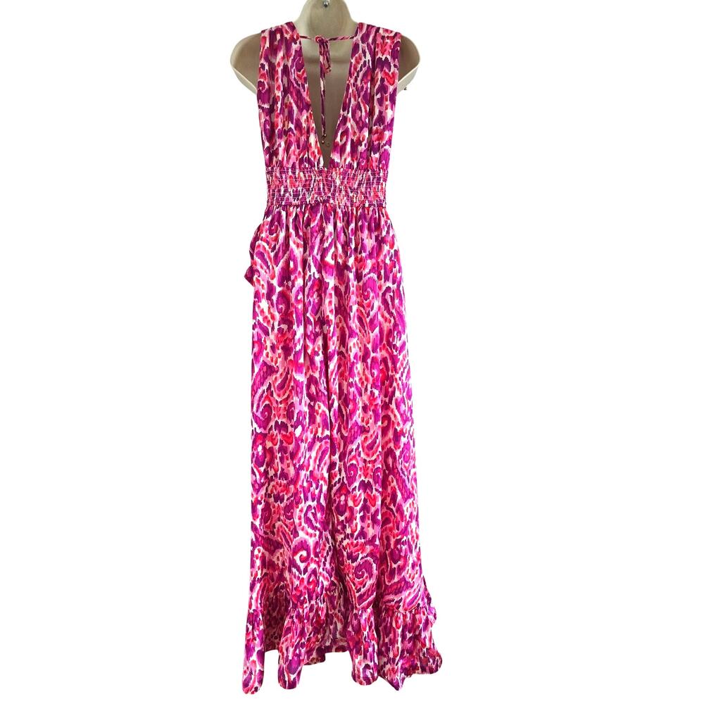 Elliatt Asymmetrical Frill Maxi Dress Gown Pink Size S Sleeveless Resort Wedding - Picture 7 of 13